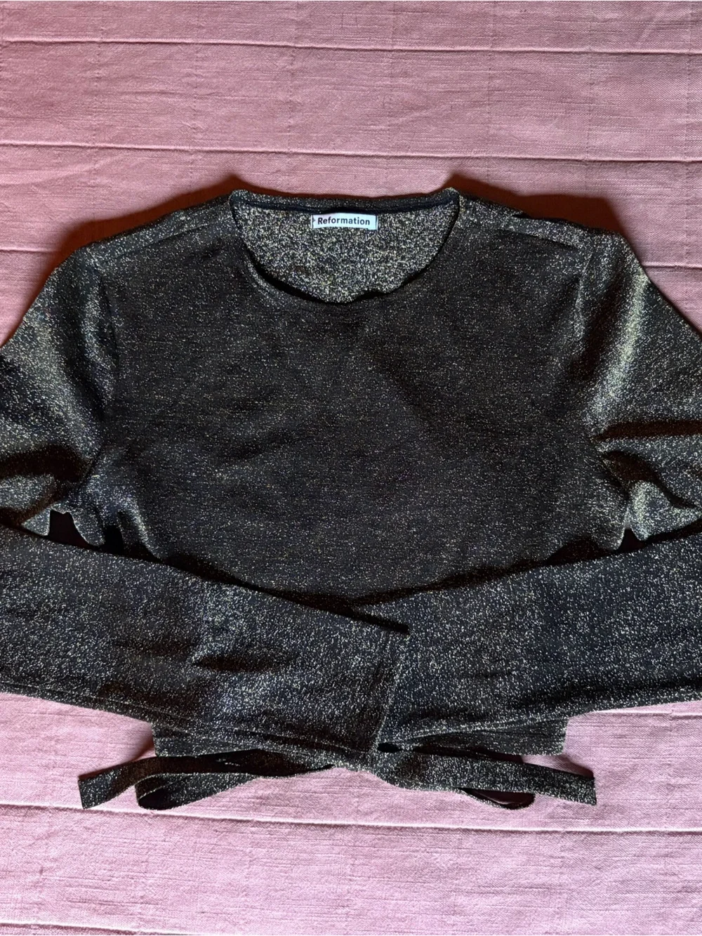 Reformation Jupiter Metallic Crop Top- Size M- Long Sleeve Sheer Party Top